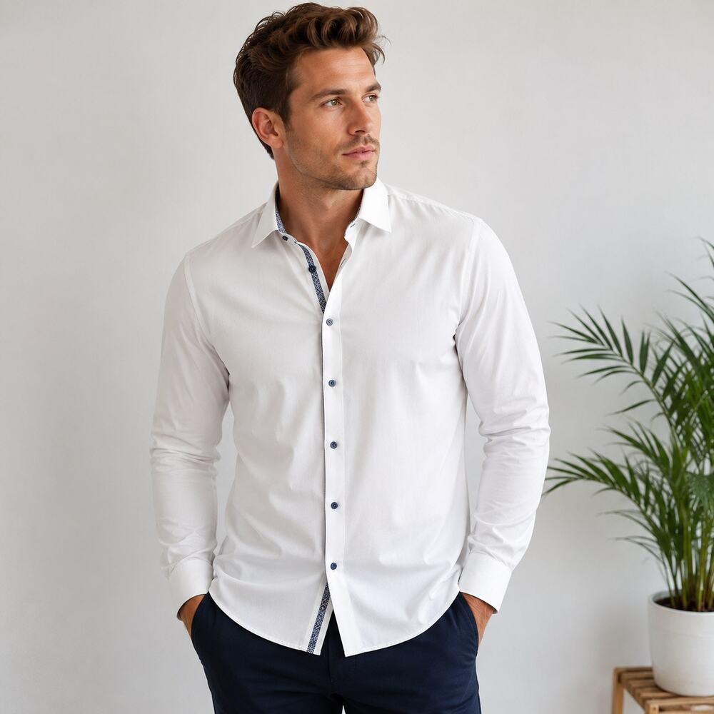 7 Diamonds White Contrast Trim Button Up Shirt Casual Career Sz M